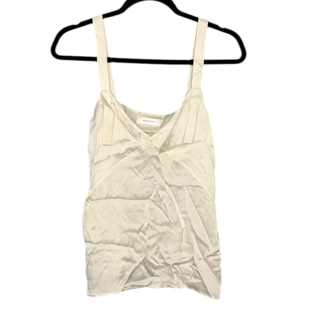 Anine Bing Cream Satin V-Neck Tank